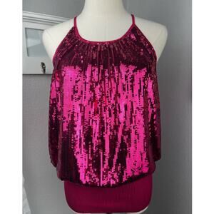 bebe Sequined Tank Top Knit Waist Nylon/Silk/Spandex Blend Size Fuchsia Small